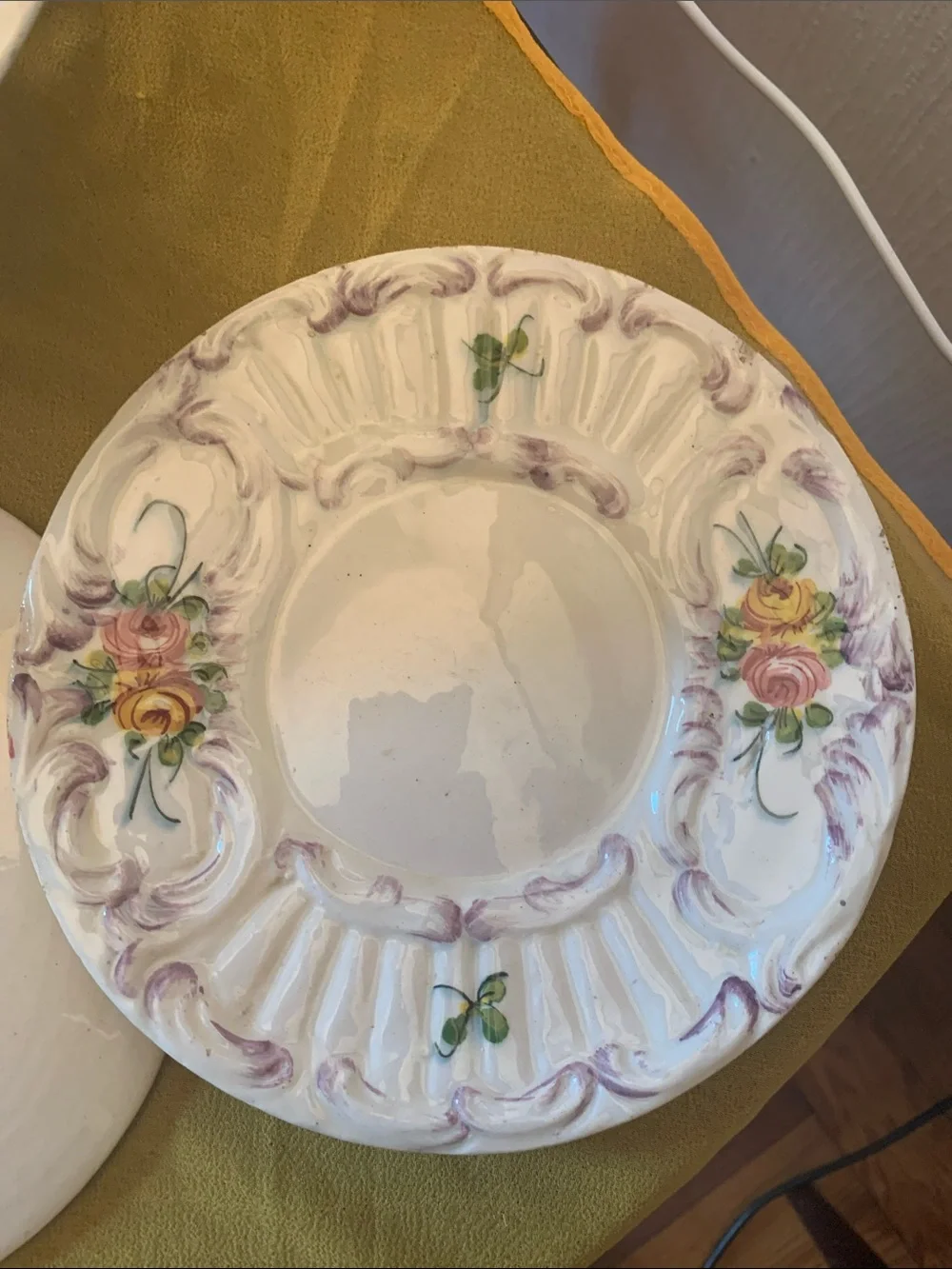 ITALY marked Floral Dessert Plate Set in Purple and Yellow – Old - S/6